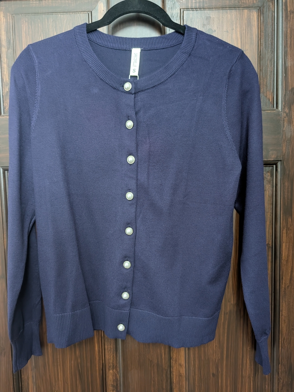 Classic Navy Crewneck Cardigan Sweater - Small